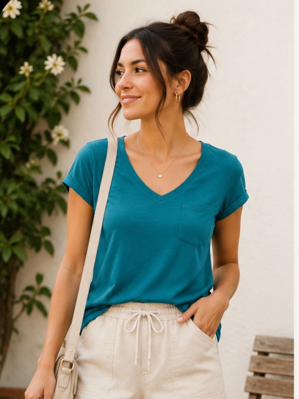 Cable & Gauge Teal V-Neck Pocket Tee